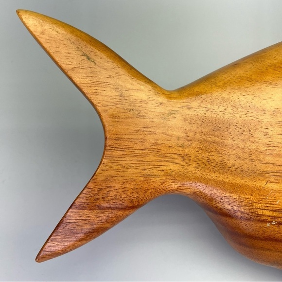 Vintage MCM Monkey Pod Wood Fish Shaped  Serving Bowl Platter - Picture 9 of 11